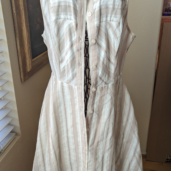 BCBG Maxazria sleeveless collared summer dress button up tan white Free people - Picture 2 of 5